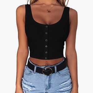 Minthunter Casual Sleeveless Button-Down Crop Tank Top